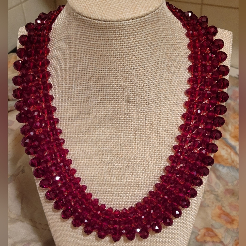Vintage Ruby Red Glass Beaded Necklace
